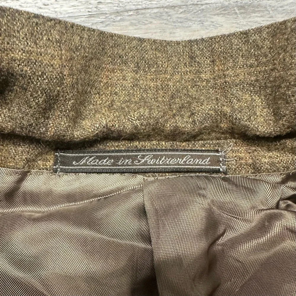 Vintage Ermenegildo Zegna Brown Tan Men's Size 46 Plaid Wool Lined‎ Blazer Coat